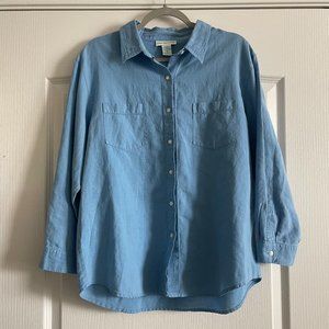 Mark, Fore & Strike Womens Cotton/Linen Blend Blue Long Sleeve Shirt Size 14